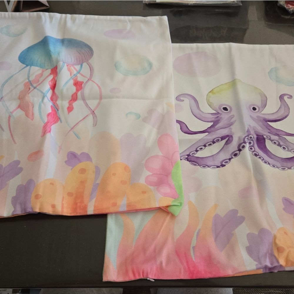 Set Of Colorful Jellyfish and Octopus Pillow Covers